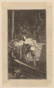 Bunkel leva Miss Melmoth da cabina inundada para o convés, estampa 2 de «Vida, observações e opiniões de Johann Bunkel» de Daniel Nikolaus Chodowiecki
