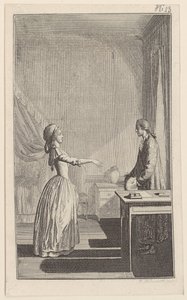 Clarisse acusa Lovelace de a ter deixado desprotegida, de a ter desonrado e de lhe ter roubado toda a paz e virtude de Daniel Nikolaus Chodowiecki