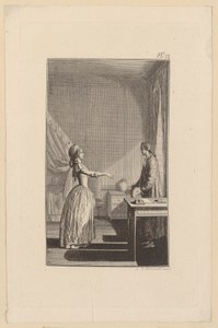 Clarisse acusa Lovelace de a ter deixado desprotegida, de a ter desonrado e de lhe ter roubado toda a paz e virtude de Daniel Nikolaus Chodowiecki