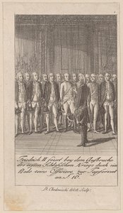 Frederico II incentiva os seus oficiais à coragem com um discurso no início da primeira Guerra da Silésia de Daniel Nikolaus Chodowiecki