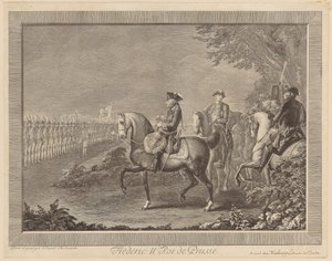 Rei Frederico II da Prússia, parada da guarda em Potsdam de Daniel Nikolaus Chodowiecki