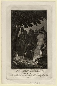Poeta Ewald von Kleist na batalha de Kunersdorf, em 12 de agosto de 1759, ca 1759 de Daniel Nikolaus Chodowiecki