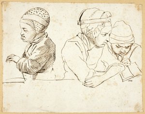 Três Filhos (reto); Esboços de cabeça, olhos, lábios e flores (verso) de Daniel Nikolaus Chodowiecki