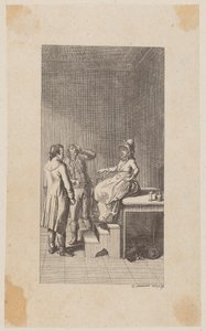 Gravura de cobre da capa de «Jacó e o seu Senhor», de Diderot, primeira parte de Daniel Nikolaus Chodowiecki