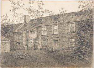 Casa antiga em Corby, Northumberland, c.1916 (carvão no cartão) de Daniel Oliver