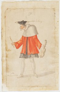 Músico do Ballet du Serieux et du Grotesque, 1627 (tinta marrom e wc sobre papel)