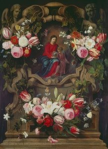 Guirlanda floral com Madonna e criança de Daniel Seghers