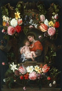 Guirlanda de flores com Madonna e criança, primeiro terço do século XVII.