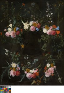 Cartela esculpida adornada com flores de Daniel Seghers
