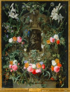 A Virgem com uma coroa de flores (óleo sobre tela) de Daniel Seghers