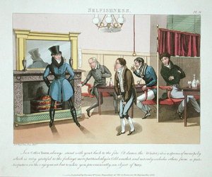 Egoísmo, prato 9 de "The Necessary Qualifications of a Man of Fashion", publicado em 1823 (aquatint colorido à mão) de Daniel Thomas Egerton