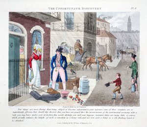 A Descoberta Infeliz, ilustração de &39;Fashionable Bores or Coolers in High Life&39; por Peter Quiz, pub. Thomas McLean, Londres 1824 (gravura colorida à mão) de Daniel Thomas Egerton