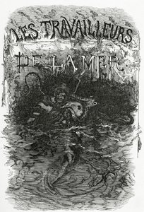 Ilustração para o romance Trabalhadores no mar, século XIX (gravura bw) de Daniel Urrabieta Vierge