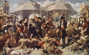 Pedro, o Grande, no Deptford Dockyard, Londres de Daniel after Maclise