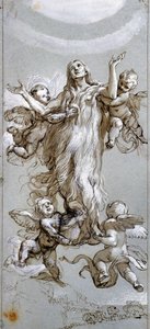 A Assunção de Santa Maria Madalena Guiada por Anjos Desenho de Daniele Crespi (1598-1630) Século XVII Madrid, Museu do Prado