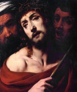 O escárnio de Cristo Face do Cristo sofredor tem espinhos. Pintura de Daniele Crespi (1598-1630) Basílica do século XVII San Giovanni, Busto Arsizio Itália de Daniele Crespi