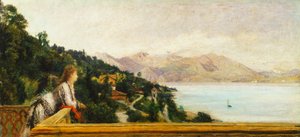 Vista do Lago Maggiore da Villa de Ada Troubetzkoy por Daniele Ranzoni (1843-1889), óleo sobre tela, 49x105 cm