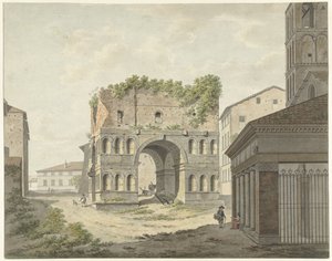 O arco de quadrifons de Janus e parte do S. Giorgio em Velabro em Roma
