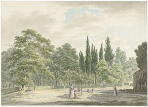 Caminhantes em um terraço da Villa Conti em Frascati