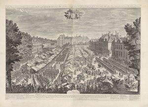 Feira de Haia com o Príncipe e a Princesa de Orange, 1686
Feira de Haia com o signo de cidadania em avanço apresentando a suas Altezas-Rei myn heer de prince e Madame de princesse van Orange / Foire de la Haye, avec les bourgois sous les armes, sa