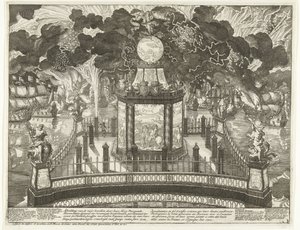 Fogos de artifício no Hofvijver celebrando a vitória em Vigo, 1702
Ilustração dos fogos de artifício encomendados por Sua Alta Majestade o General dos Estados Unidos da Holanda por ocasião dos gloriosos sucessos das suas armas ao lado