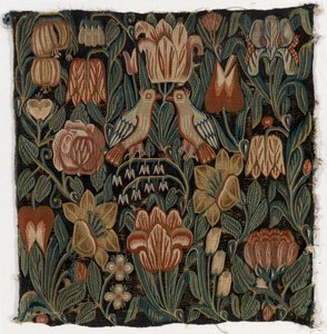 Almofada de tapeçaria representando dois pássaros no meio de flores, fabricada em Schleswig-Holstein, Dinamarca, c.1690 (lã) de Danish School
