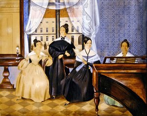 O Recital de Piano, c.1830 (aguarela com guache sobre papel) de Danish School