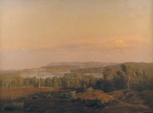 Uma vista para Himmelbjerget, Jutland. Tarde