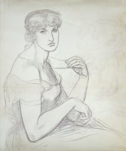 Uma mulher sentada segurando um colar, à direita Outra figura feminina, de Dante Gabriel Charles Rossetti