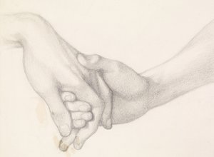 O sonho de Dante na época da morte de Beatrice - Estudo de Dante segurando a mão do amor de Dante Gabriel Charles Rossetti