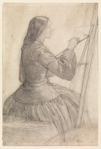 Elizabeth Siddal sentada em um cavalete, pintura, de 1854 a 1855 de Dante Gabriel Charles Rossetti