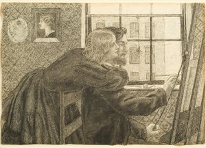 GP Boyce com Fanny Cornforth no Rossettis Studio, Chatham Place, c.1858 (tinta no papel) de Dante Gabriel Charles Rossetti