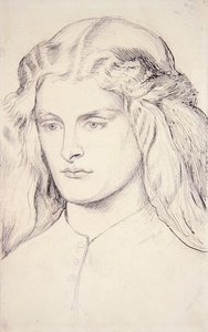 Estudo de retrato de Annie Miller, c.1860-63 (caneta, tinta indígena e grafite sobre papel) de Dante Gabriel Charles Rossetti