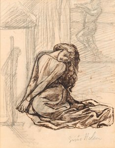 Irmã Helen, c.1870 (tinta grafite e castanha sobre papel montado a bordo) de Dante Gabriel Charles Rossetti