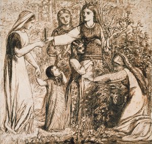 A visão de Dante de Matilda colhendo flores, c1855 de Dante Gabriel Rossetti