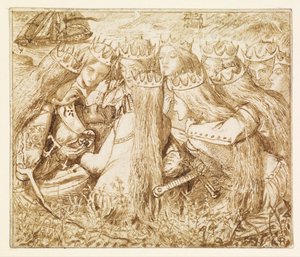 Design para «Tennyson» de Moxon — O Rei Artur e as Rainhas Chorosas
