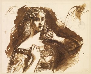 Esboço a meio comprimento de uma jovem mulher de Dante Gabriel Rossetti
