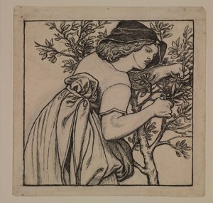 A lua de mel do rei René - Jardinagem - Desenho de um painel pintado para o armário de Dante Gabriel Rossetti