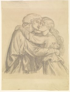 A Bem-Aventurada Damozel - Estudo de dois amantes que se abraçam de Dante Gabriel Rossetti
