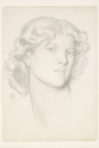O caramanchão azul - Estudo de cabeça feminino de Dante Gabriel Rossetti