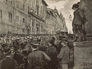 Funeral de Agostino Bertani (1812-1886), patriota e político italiano, Roma, Itália, desenho de Dante Paolocci, gravura de L