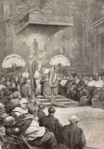 Consistório de 13 de novembro, Papa Leão XIII, onde criou novos cardeais, Vaticano, gravura a partir de desenho de Dante Paolocci, de L