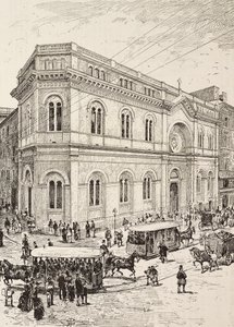 Igreja evangélica na Via Nazionale, Roma, Itália, gravura a partir de desenho de Dante Paolocci, de L