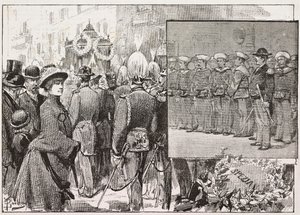Funeral do Almirante Luigi Buglione di Monale (1821-1884), Roma, Itália, gravura a partir de desenho de Dante Paolocci, de L