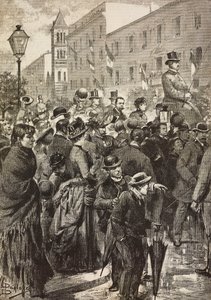 O Rei Umberto I e a Rainha Margherita regressam da sua visita a Nápoles atingida pela cólera, Roma, Itália, gravura a partir de desenho de Dante Paolocci, de L