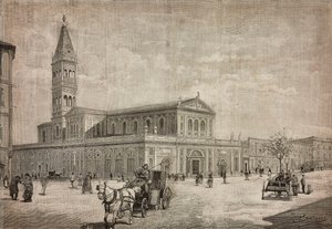Nova igreja do Sagrado Coração em Roma, Itália, gravura a partir de desenho de Dante Paolocci, de L