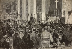 Exéquias dos mortos em Dogali na igreja de Sant Andrea della Valle, Roma, gravura a partir de desenho de Dante Paolocci, de L