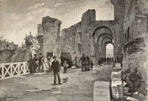Passeio público (Summa Nova Via) no Palazzo dei Cesari, Roma, Itália, gravura a partir de desenho de Dante Paolocci, de L