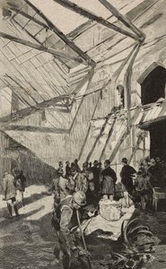 Restos do Teatro Israelita após o incêndio de 1893, Roma, Itália, gravura após desenho de Dante Paolocci, de L