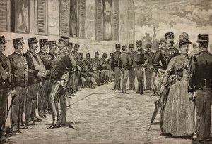 Sobreviventes de Dogali, guerra da Eritreia, recebidos pelos soberanos no jardim do Quirinal, Roma, Itália, por Dante Paolocci, L